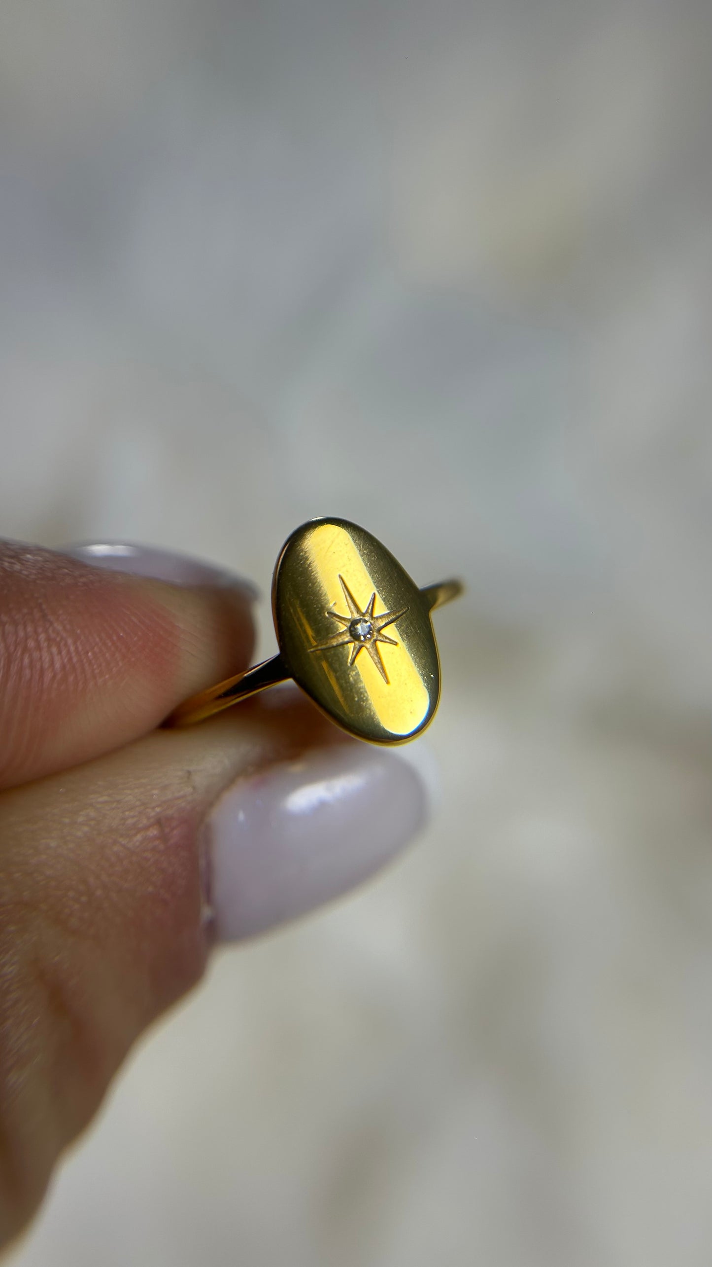 Bague dorée avec étoile diamant en acier inoxydable ajustable