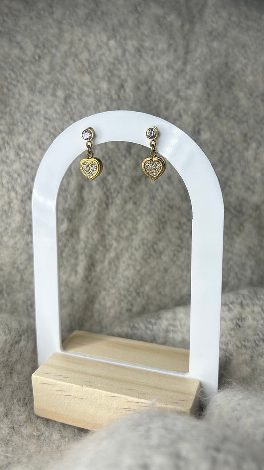 Boucles d'oreilles cœur diamant en acier inoxydable