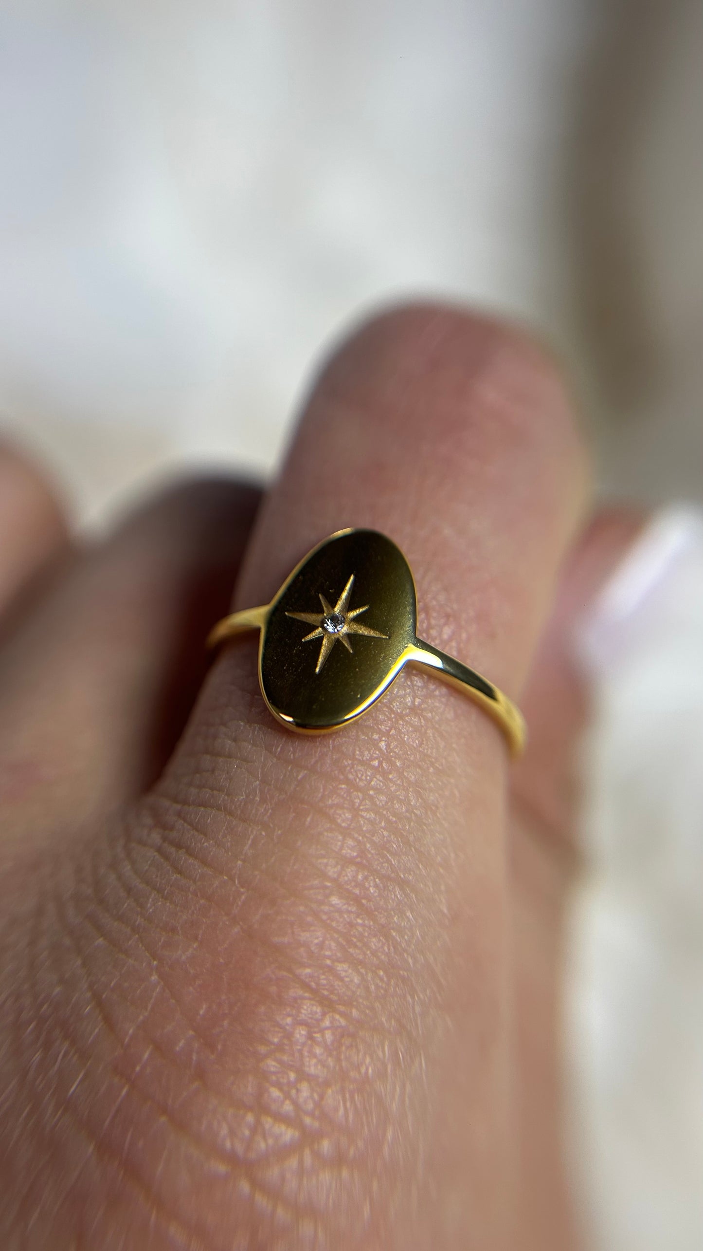 Bague dorée avec étoile diamant en acier inoxydable ajustable