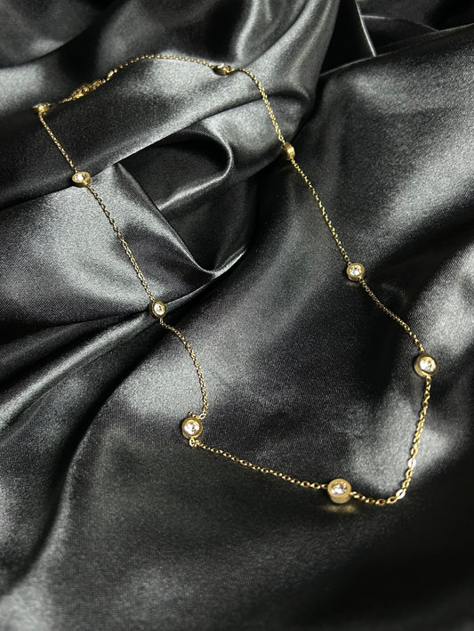 Collier pendentifs diamants ronds en acier inoxydable de couleur doré