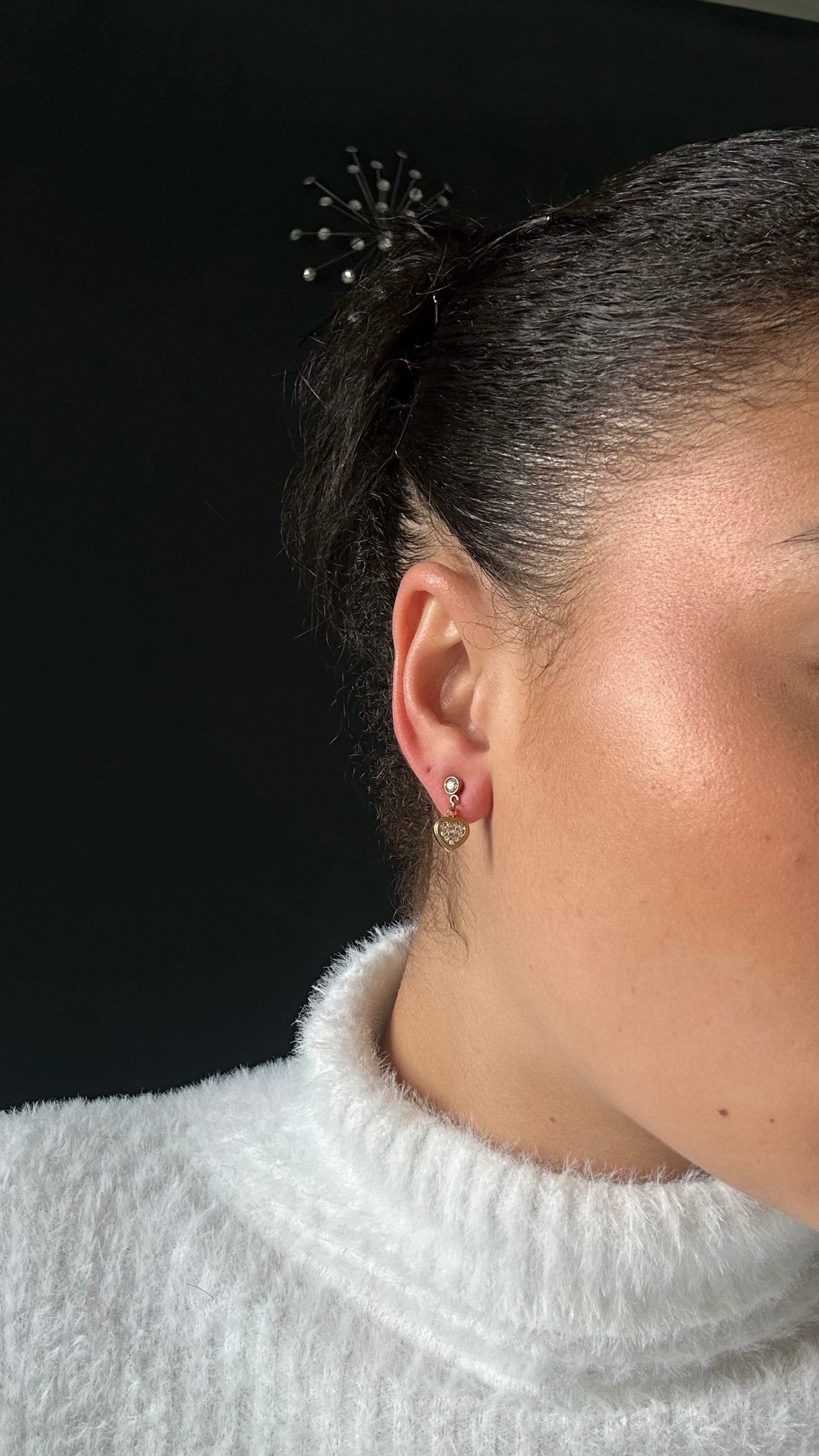 Boucles d'oreilles cœur diamant en acier inoxydable